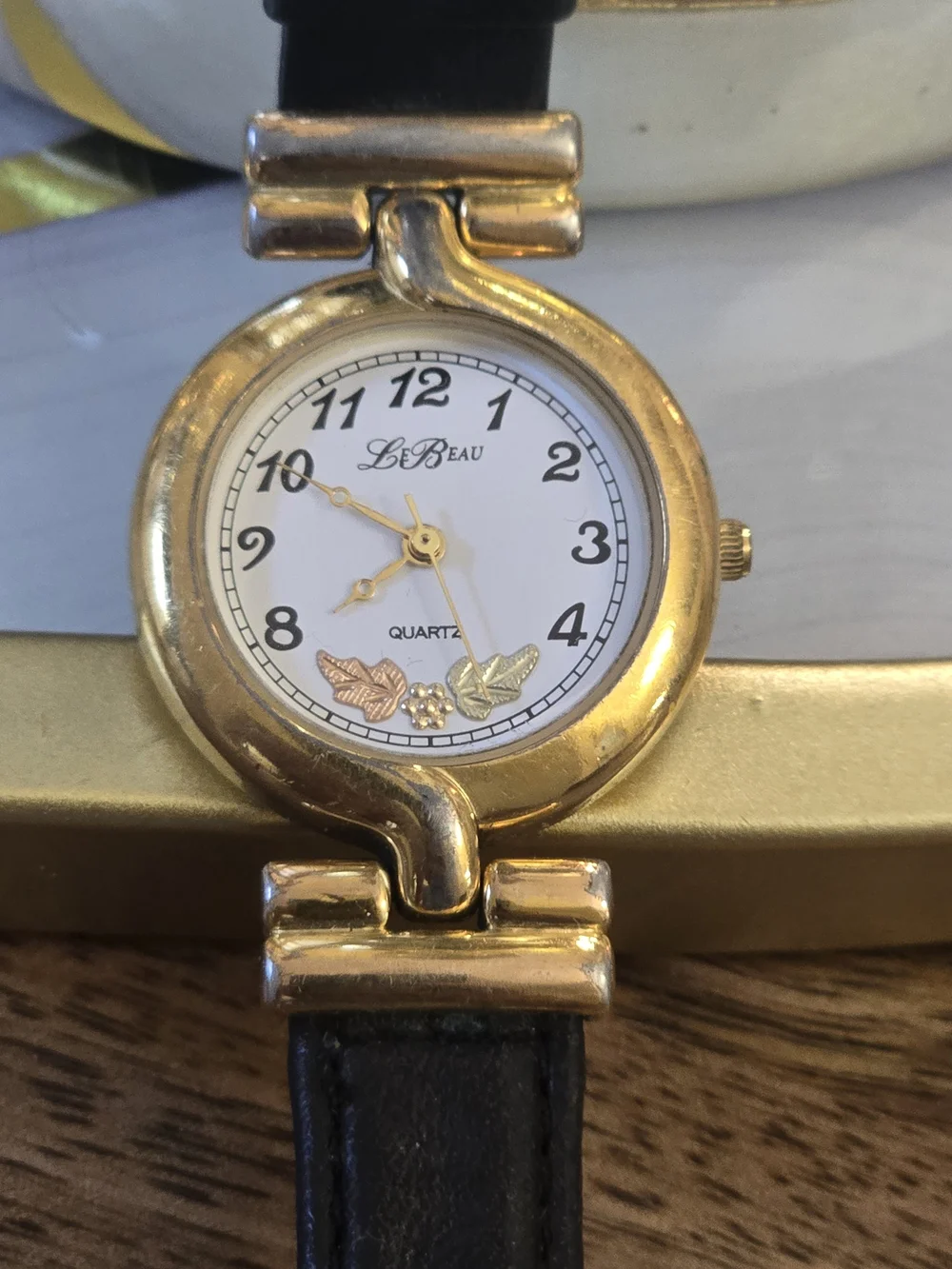 LeBeau Gold-Tone Women's Quartz Watch with Black Strap